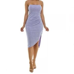 Crystal Doll Amethyst Purple Glitter Knit Asymmetric Hem Sheath Dress Juniors M